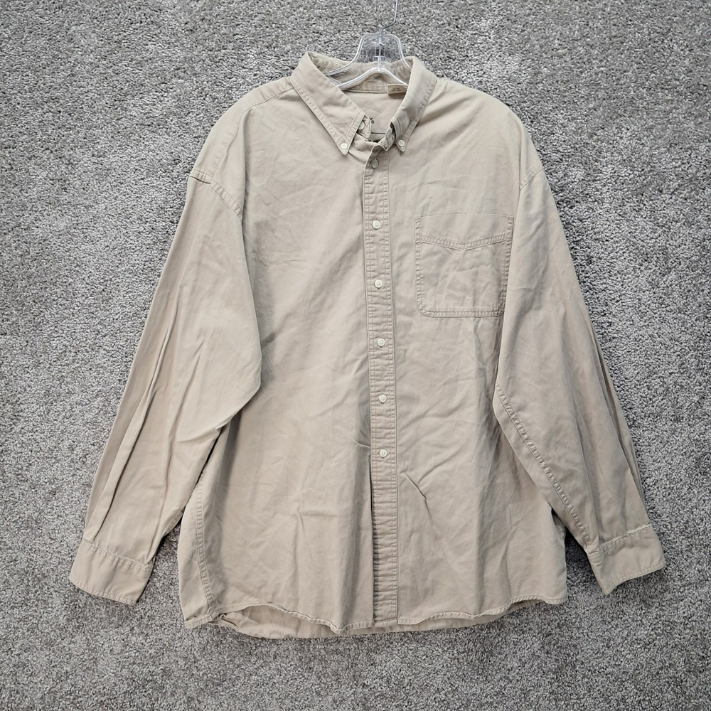 VTG St Johns Bay Mens XLT Twill Button Down Shirt Tan Khaki Cotton Long Sleeve